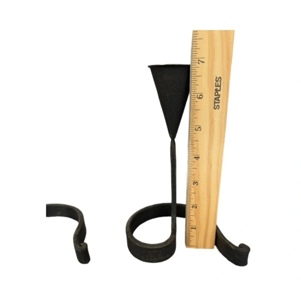Vintage Set of Two 7” Hand Made Wrought Iron Taper Candle Holders